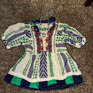 Verd (Anthropology) Green and Blue Patterned Top